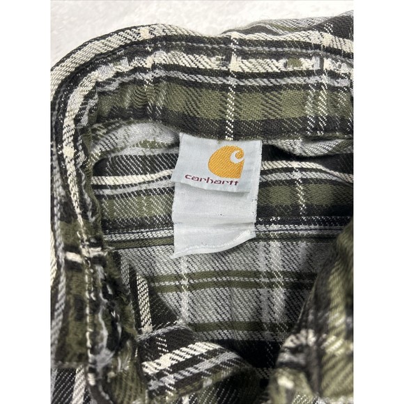 Carhartt Distressed Grunge Gray & Green Plaid Flannel Shirt Men's Size Large - Picture 5 of 9